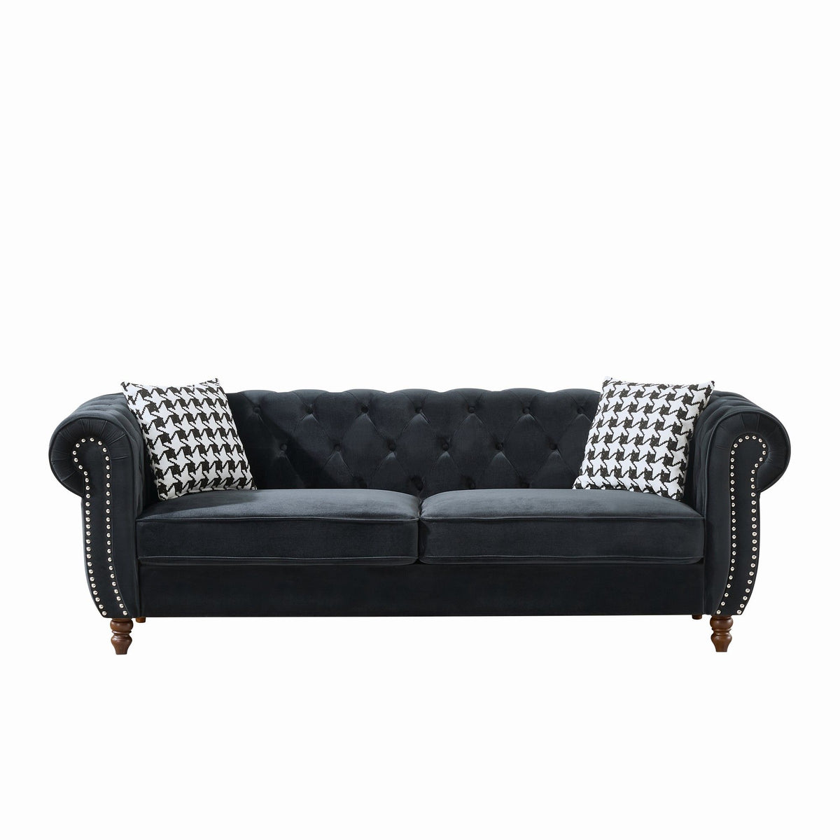 Chesterfield Upholstery Fabric Sofa With Roll Armrest & Nailhead