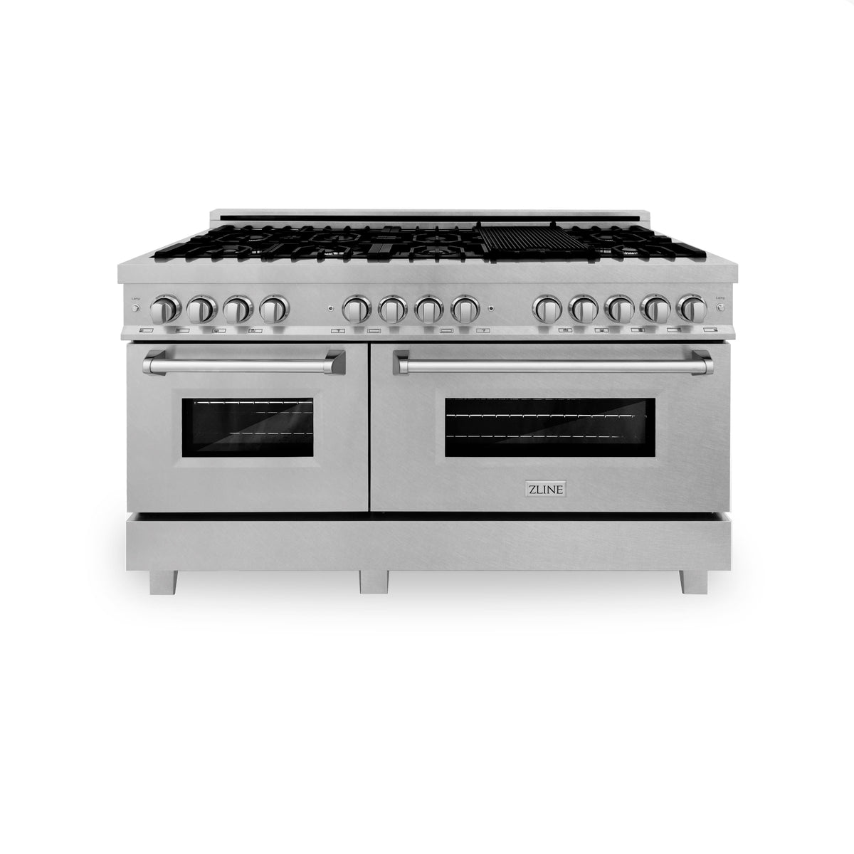 ZLINE - 60 in. Wide 8 Burner Legacy Dual Fuel Range with 2 Ovens (RAS-SN-60) - Satin Stainless Steel