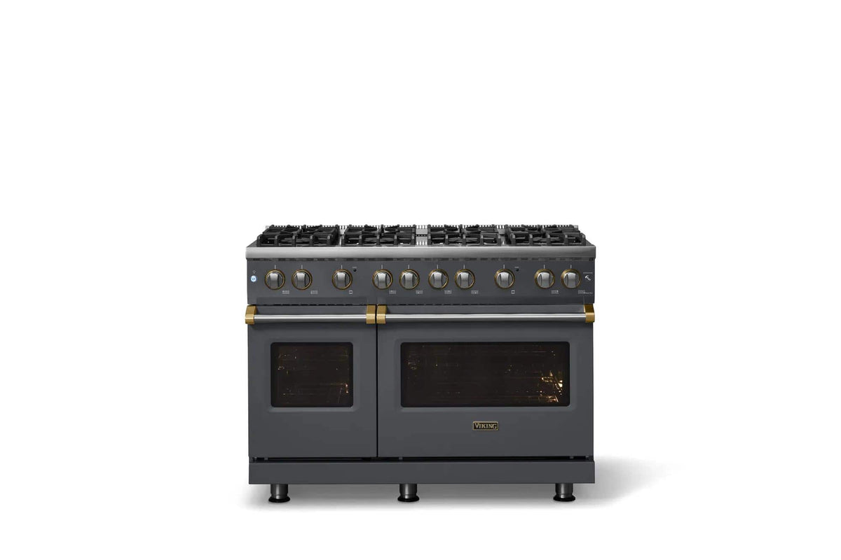 Viking - 48 in. Wide 8 Burner Pro 5 Series 6.1 Cu. Ft. Freestanding Sealed Burner Gas Convection Range with Brushed Brass - Cast Black