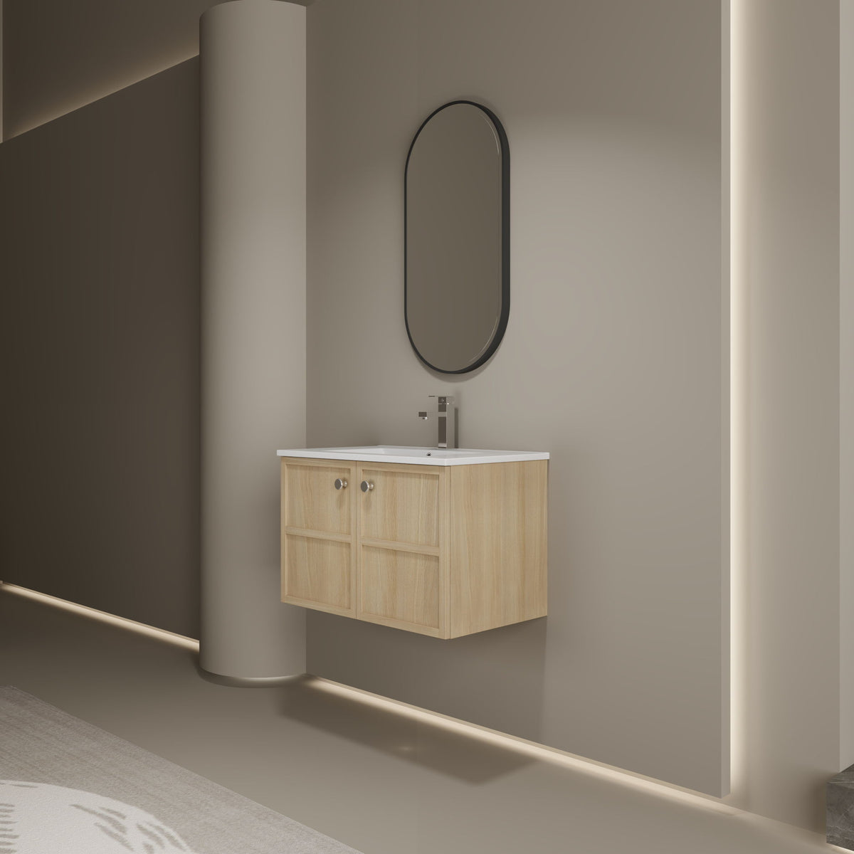 Lavabo de baño suspendido con fregadero de cerámica y 2 puertas de cierre suave