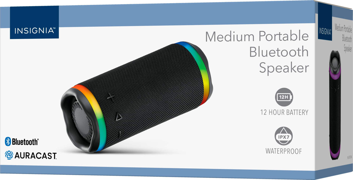 Insignia™ - Medium Waterproof Bluetooth Speaker with LED Lighting - Black
