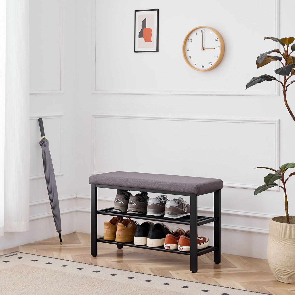 Shoe Bench With Cushion, Storage Seat For Entryway