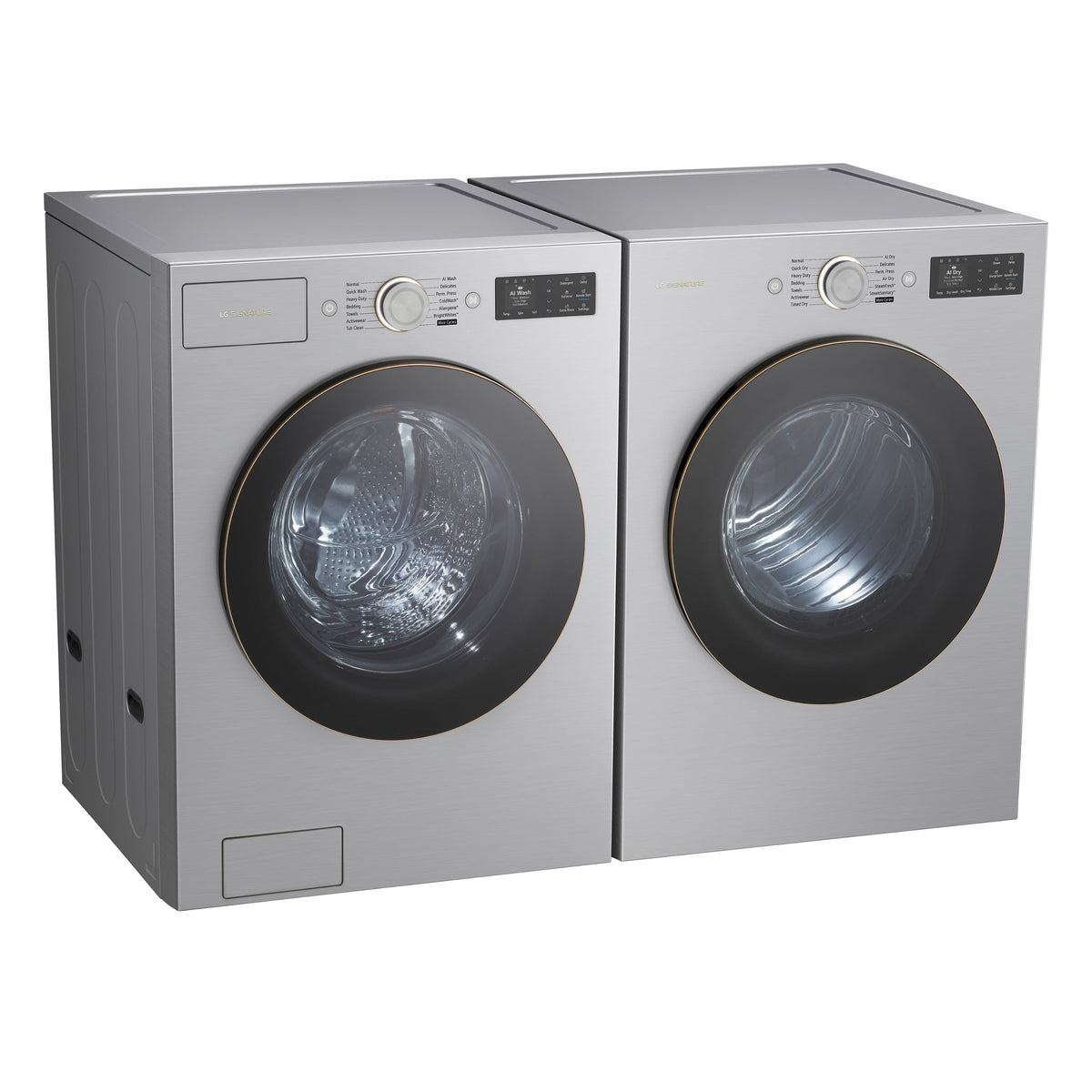 LG - SIGNATURE 5.8 Cu. Ft. Mega Capacity High-Efficiency Stackable Smart Front Load Washer with Steam and ezDispense - Platinum Steel