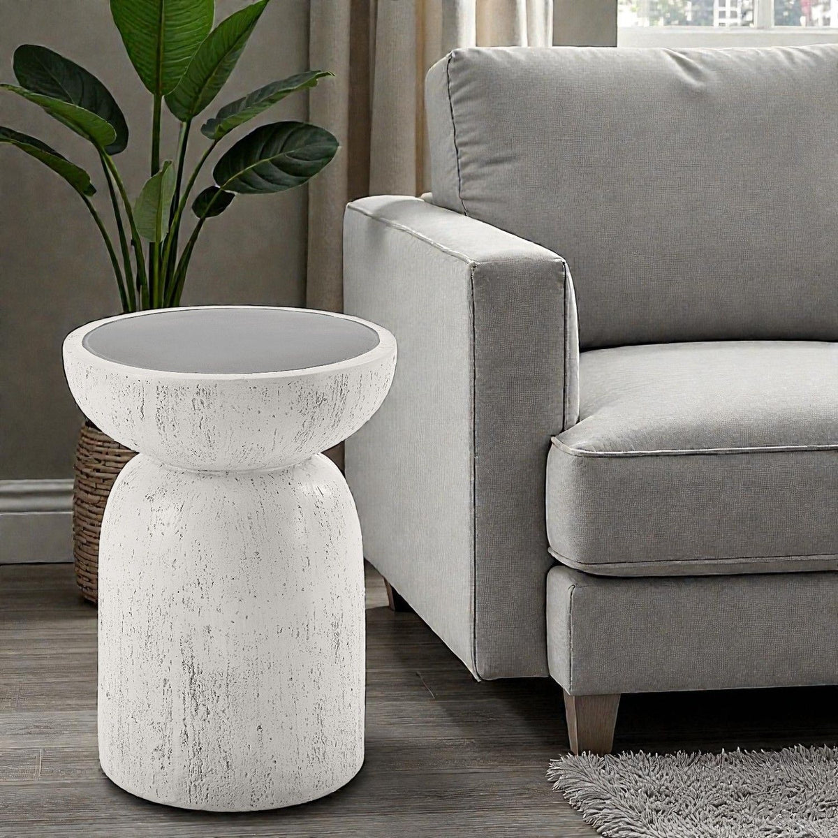 Dylana - Natural Fiber Concrete Accent Table - Gray