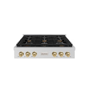 ZLINE - 36 in. Wide 6 Burner AutographParamount Gas Rangetop with Champagne Bronze Accents (SRTZ-36-CB) - Stainless Steel