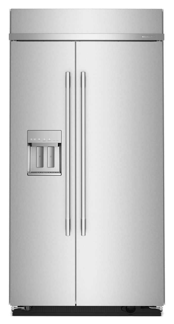 KitchenAid - 42 in. Wide 25.1 cu. ft. Built-In Side-by-Side Refrigerator with Exterior Water and Ice Dispenser - Stainless Steel