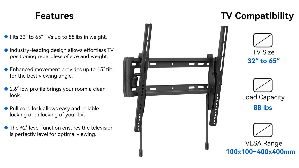 ErgoAV - 32″-65″ Tilt TV Mount - Black