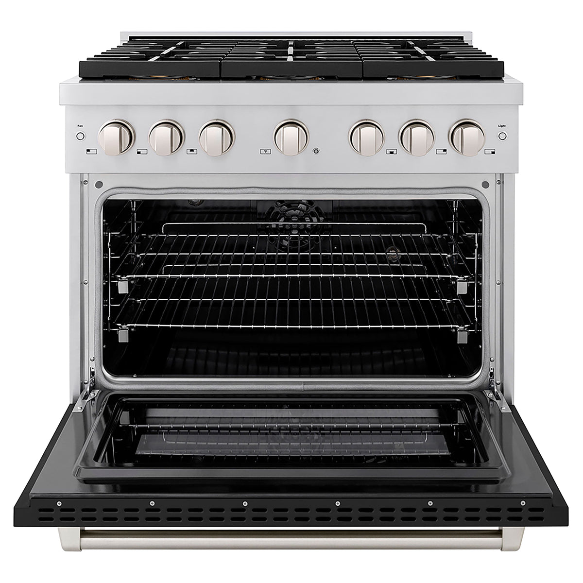 ZLINE - 36 in. Wide 6 Burner Paramount Dual Fuel Range with DuoPro Cooktop & Convection Oven w/ Black Door (PSDR-BLM-36) - Stainless Steel with Black Matte Door