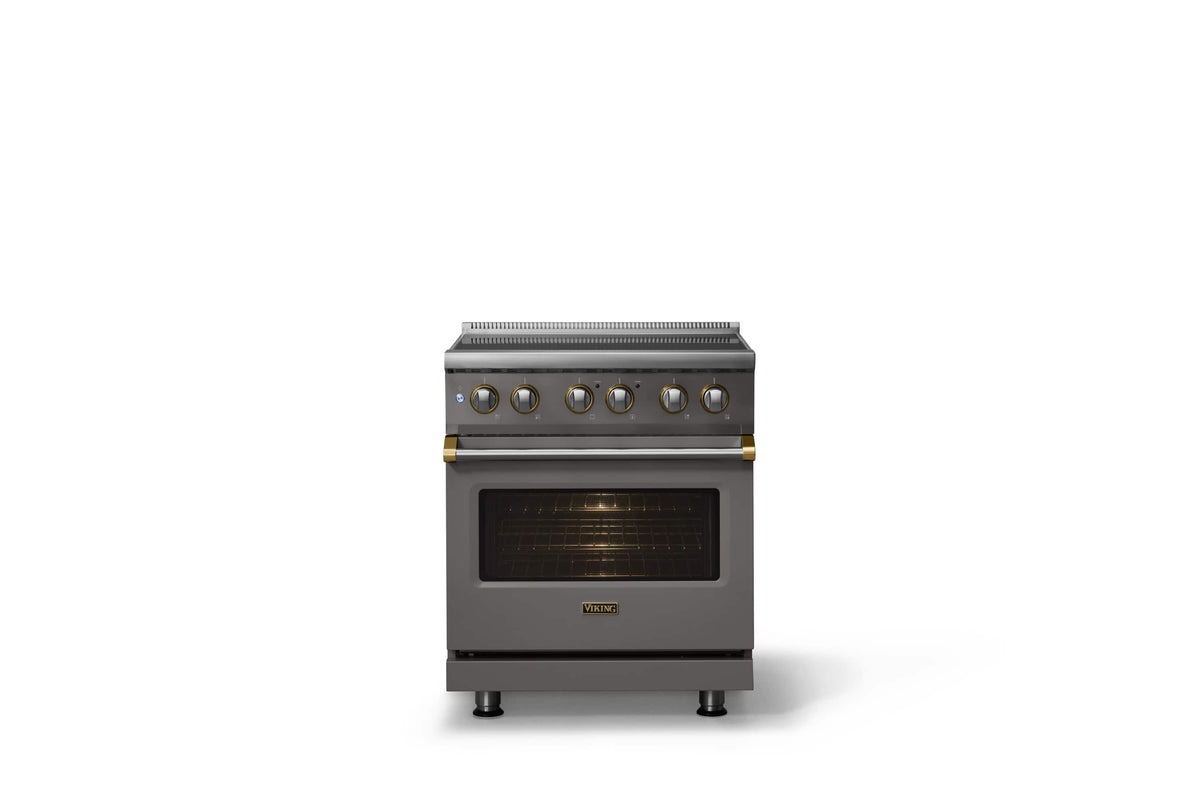 Viking - 30 in. Wide 4 Elements Pro 5 Series 4.7 Cu. Ft. Freestanding Induction Convection Range - w. Brushed Brass - Damascus Gray