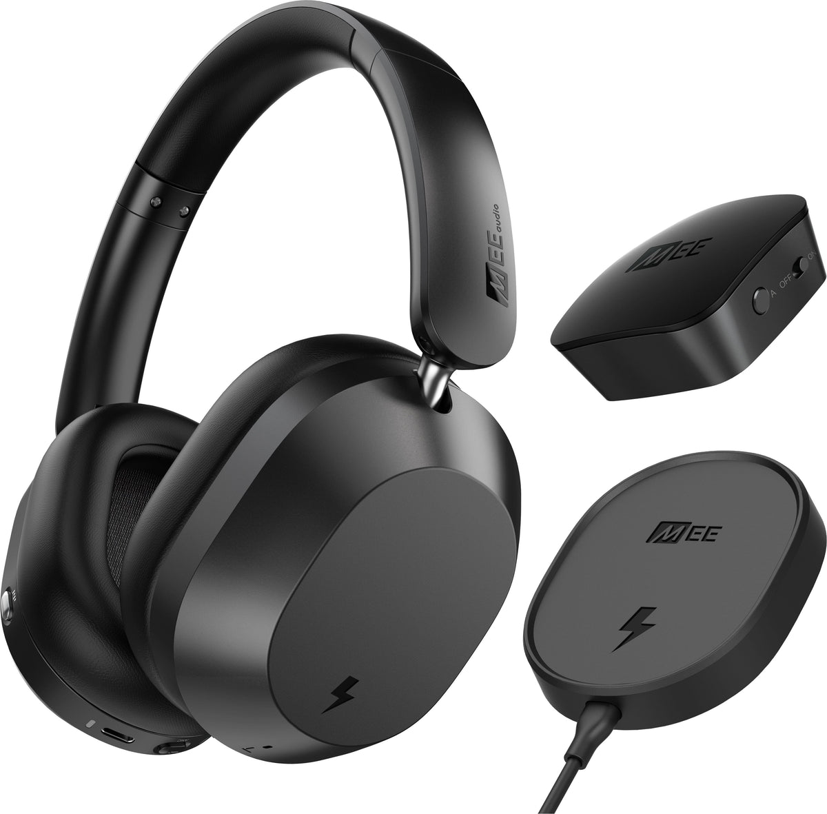 MEE audio - Cinema 3D Wireless TV Headphone System with Connect BT Transmitter and Over-the-Ear HP with ANC & Spatial Audio - Black