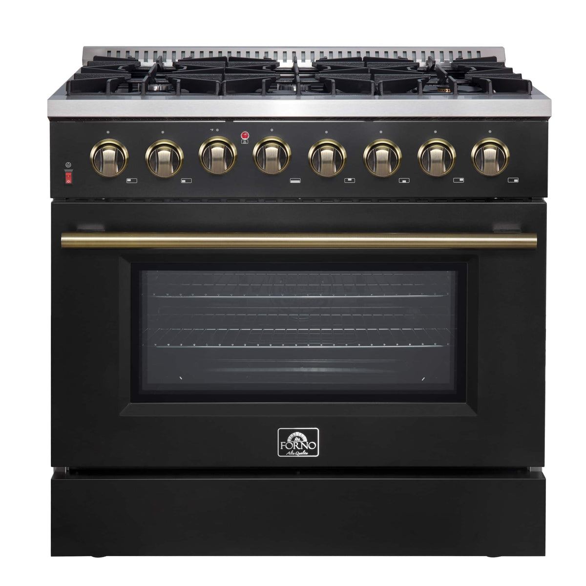 Forno Appliances - 36 in. Wide 6 Burner Galiano 5.36 Cu. Ft. Freestanding Dual Fuel Electric Range with Convection Oven - Black Door