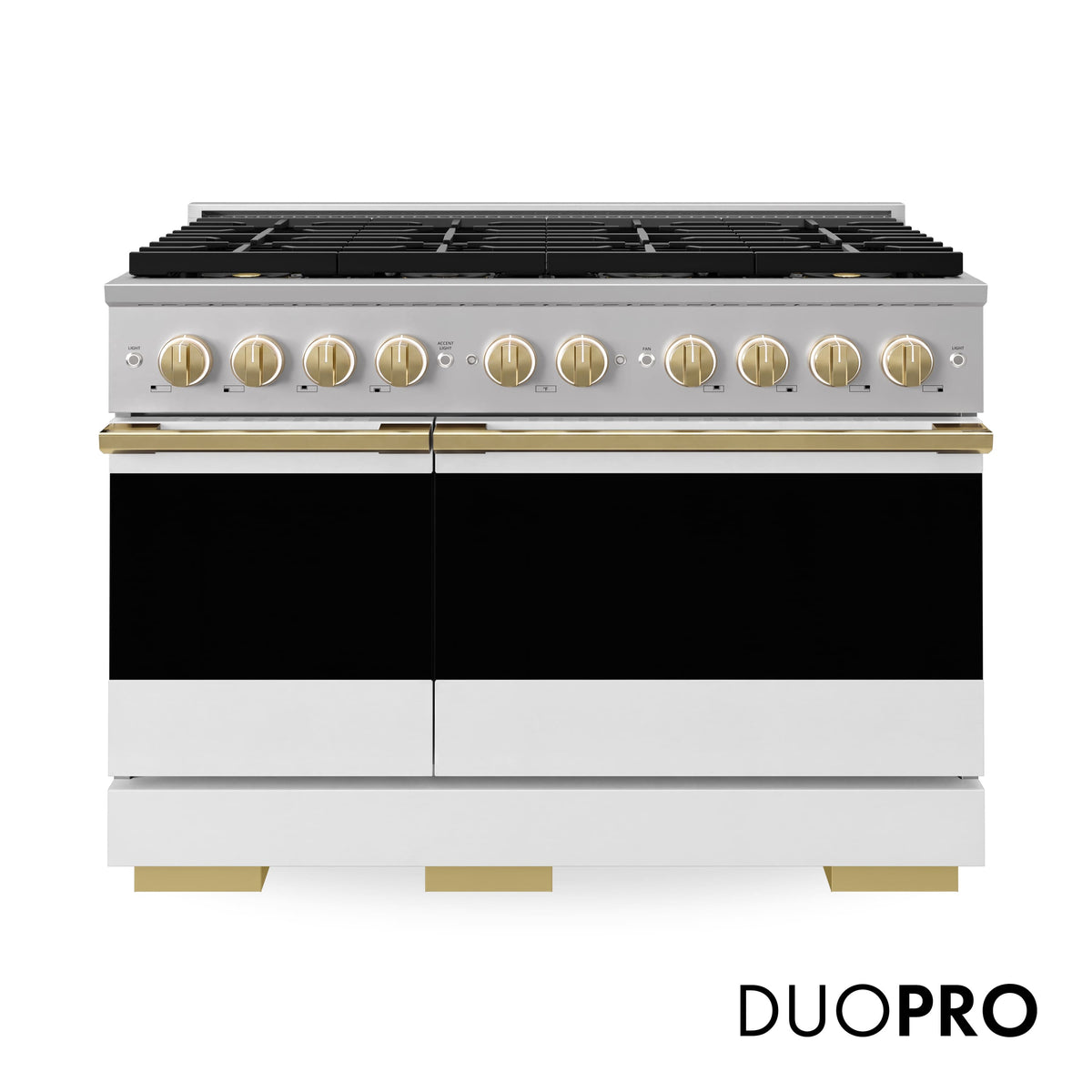 ZLINE - Autograph 48 in. 6.7 cu. ft. Marino Freestanding Dual Fuel Range w/ 8 DuoPro Burners & White Door w/ Gold Accents - White Matte