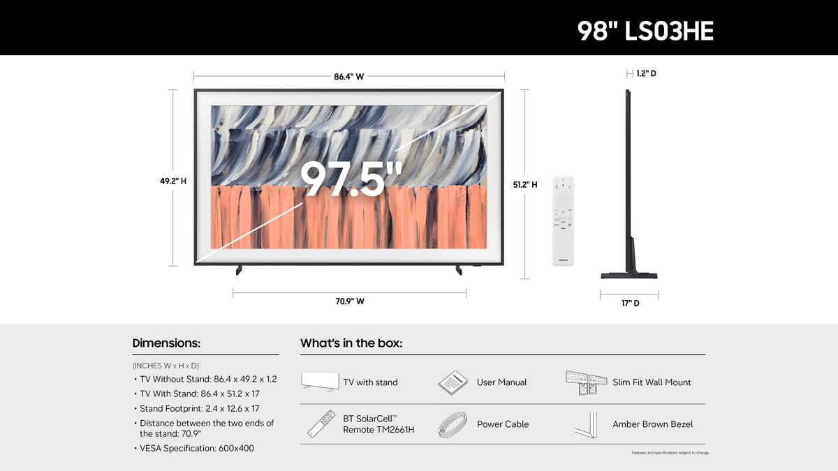 Samsung - 98” Class LS03H Series The Frame 4K UHD SamsungVision AI Smart Tizen TV (2026)