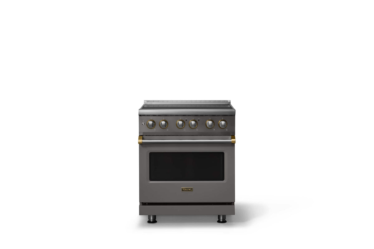 Viking - 30 in. Wide 4 Elements Pro 5 Series 4.7 Cu. Ft. Freestanding Induction Convection Range - w. Brushed Brass - Damascus Gray