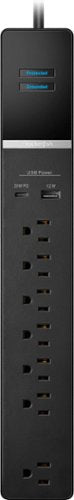 Rocketfish™ - 7-Outlet/1-USB/1-USB-C 2160 Joules Surge Protector Strip - Black