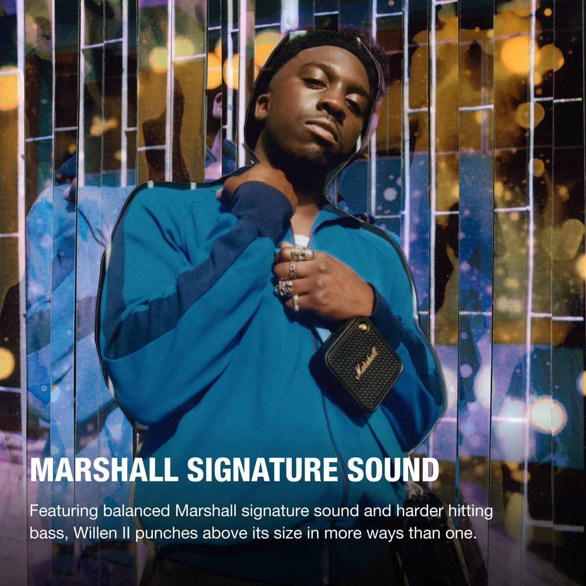 Marshall - Willen II Portable Bluetooth Speaker with Rugged Waterproof / Dust-proof Wireless Design - Black/Brass