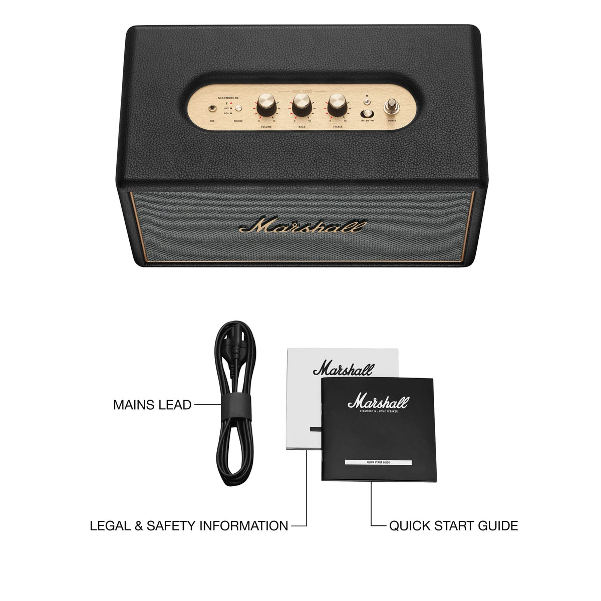 Marshall - Stanmore IV Bluetooth Home Speaker with Volume / Bass / Treble Controls and 3.5 mm Auxilary / RCA Inputs - Black