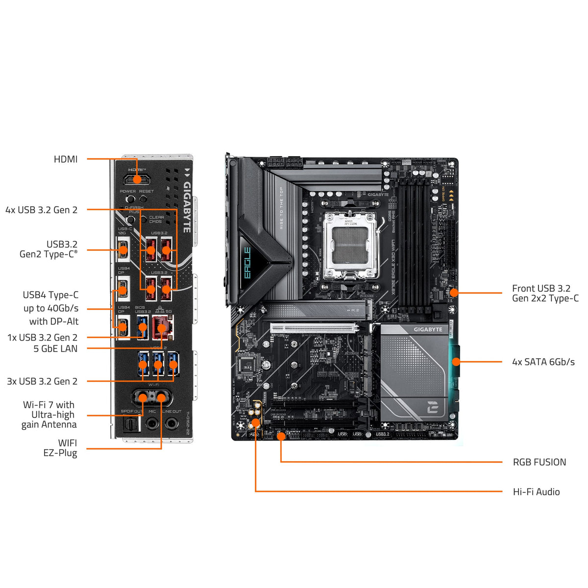 GIGABYTE - X870E EAGLE X3D WF7 (Socket AM5) AMD ATX DDR5 Motherboard - Black