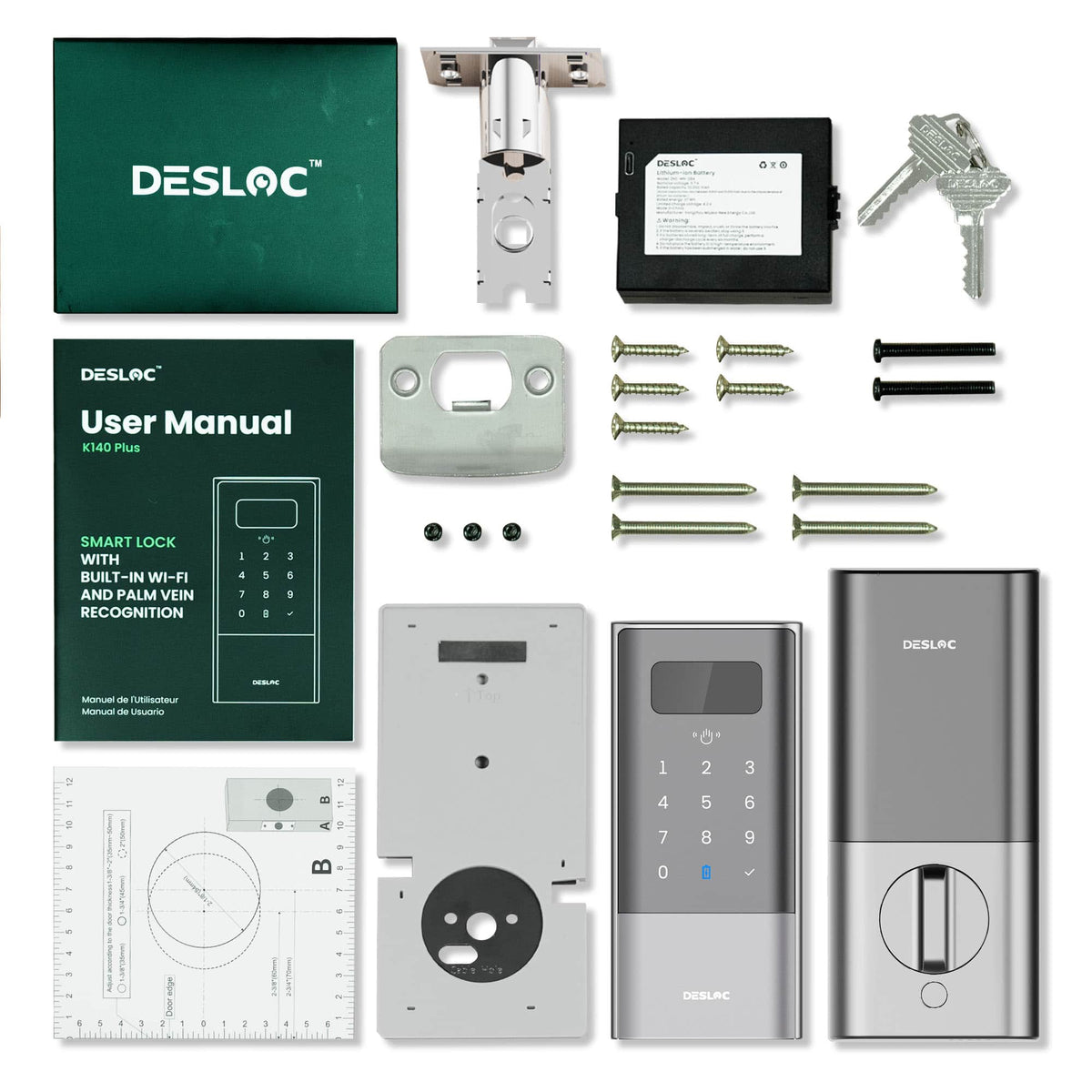 DESLOC - K140 Plus Smart Lock with 10,000mAh Battery Wi-Fi Replacement Deadbolt with Palm Vein Recognition and Auto Lock - Silver