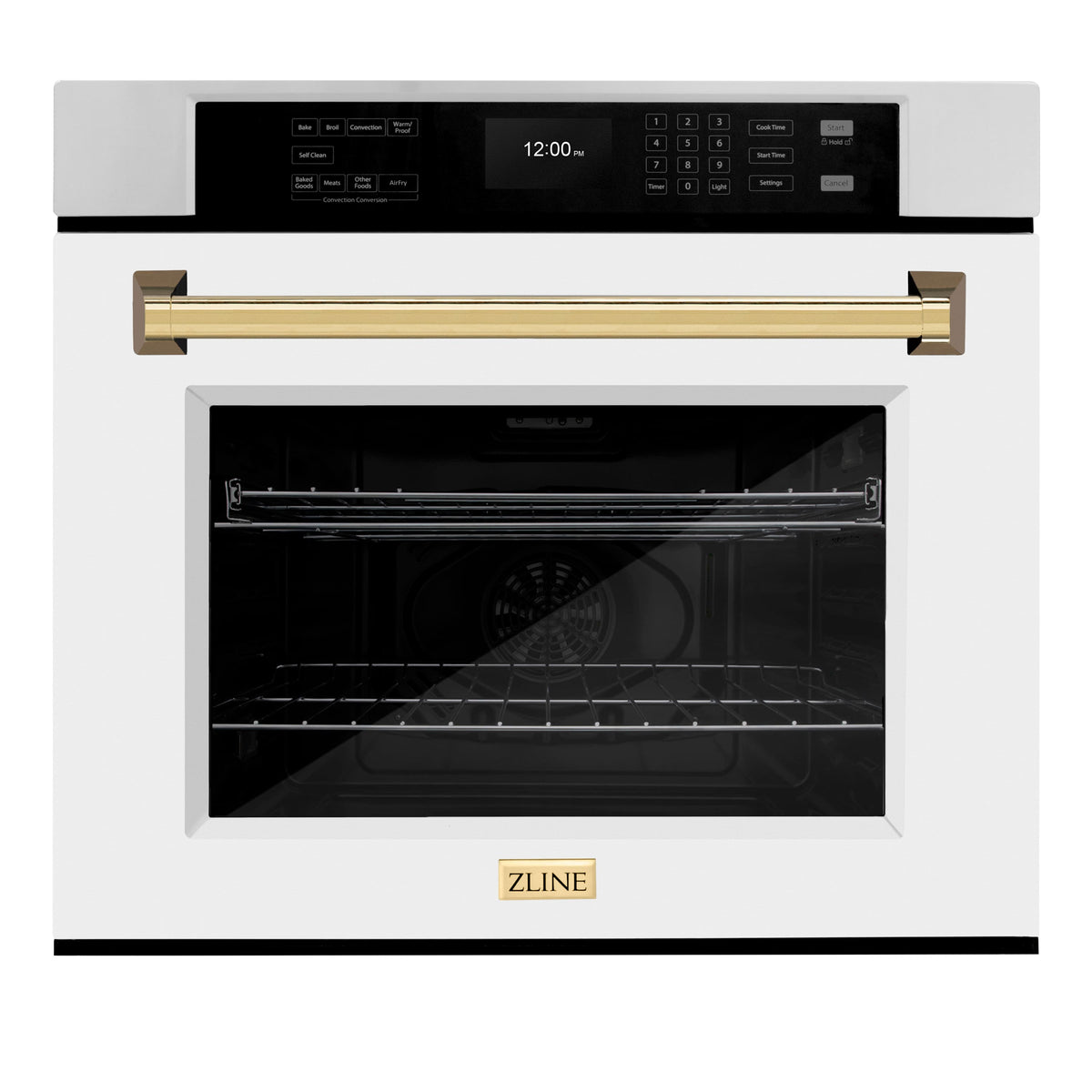 ZLINE - 30 in. Autograph Wall Oven w/ Air Fry and Self Clean w/ White and Gold Accents - Stainless Steel