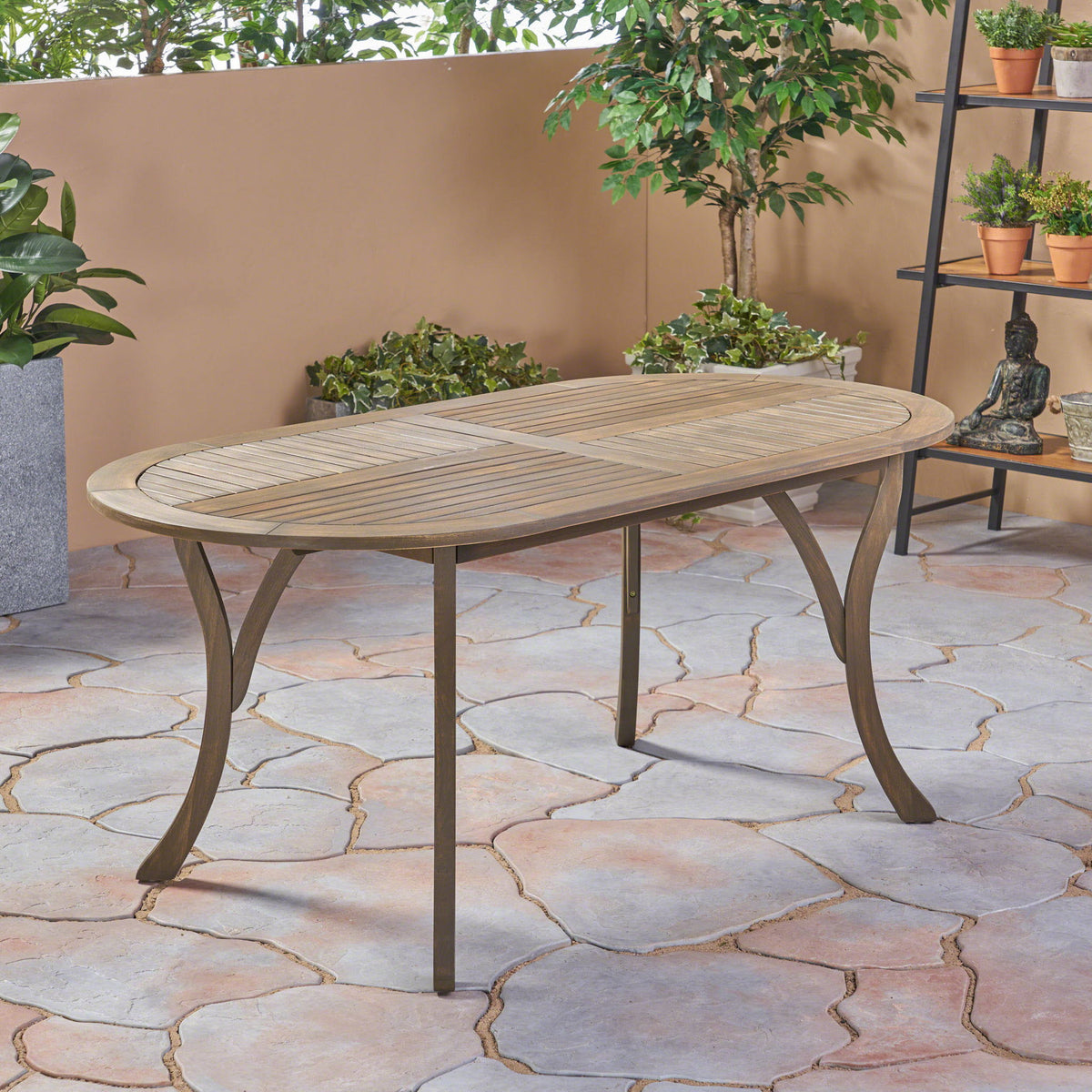 Outdoor Table With Smooth Lines, Slat Top