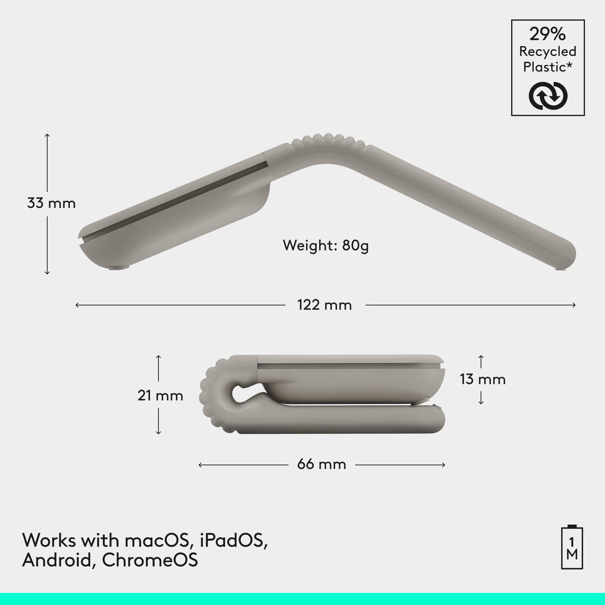 Logitech - Mobi Fold Ultra-Portable Travel Bluetooth Mouse with Touch Scroll and Quiet Clicks - Wireless - Sand