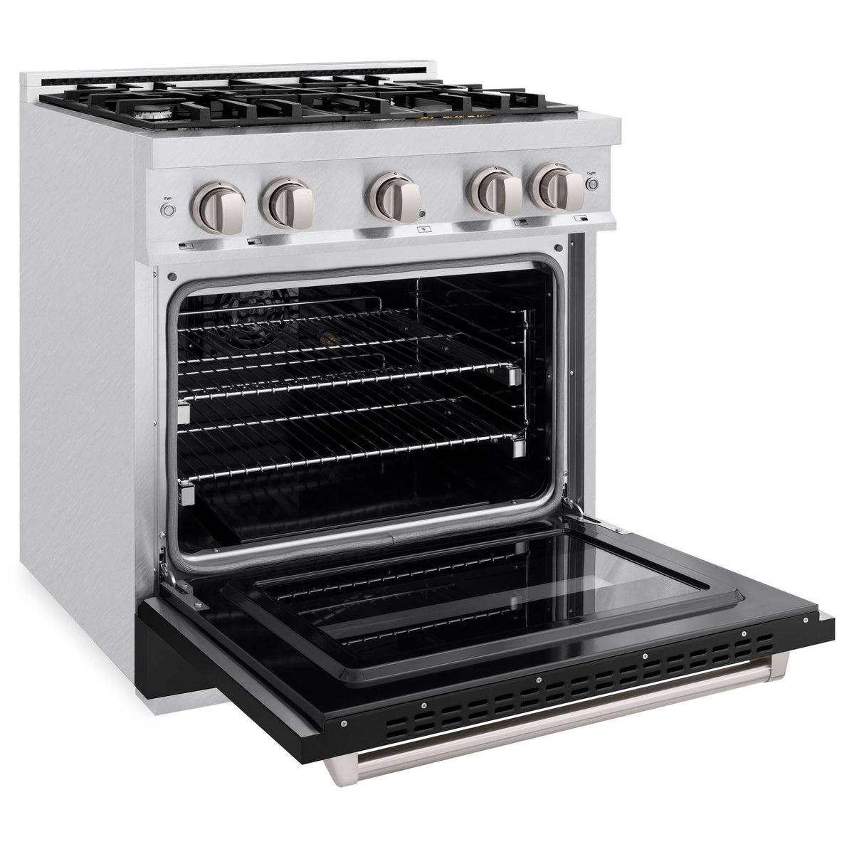 30 in. Wide 4 Burner ZLINE Classic Satin Steel Gas Range Convection Oven (CGRS-BLM-30) - Satin Steel/Black Matte