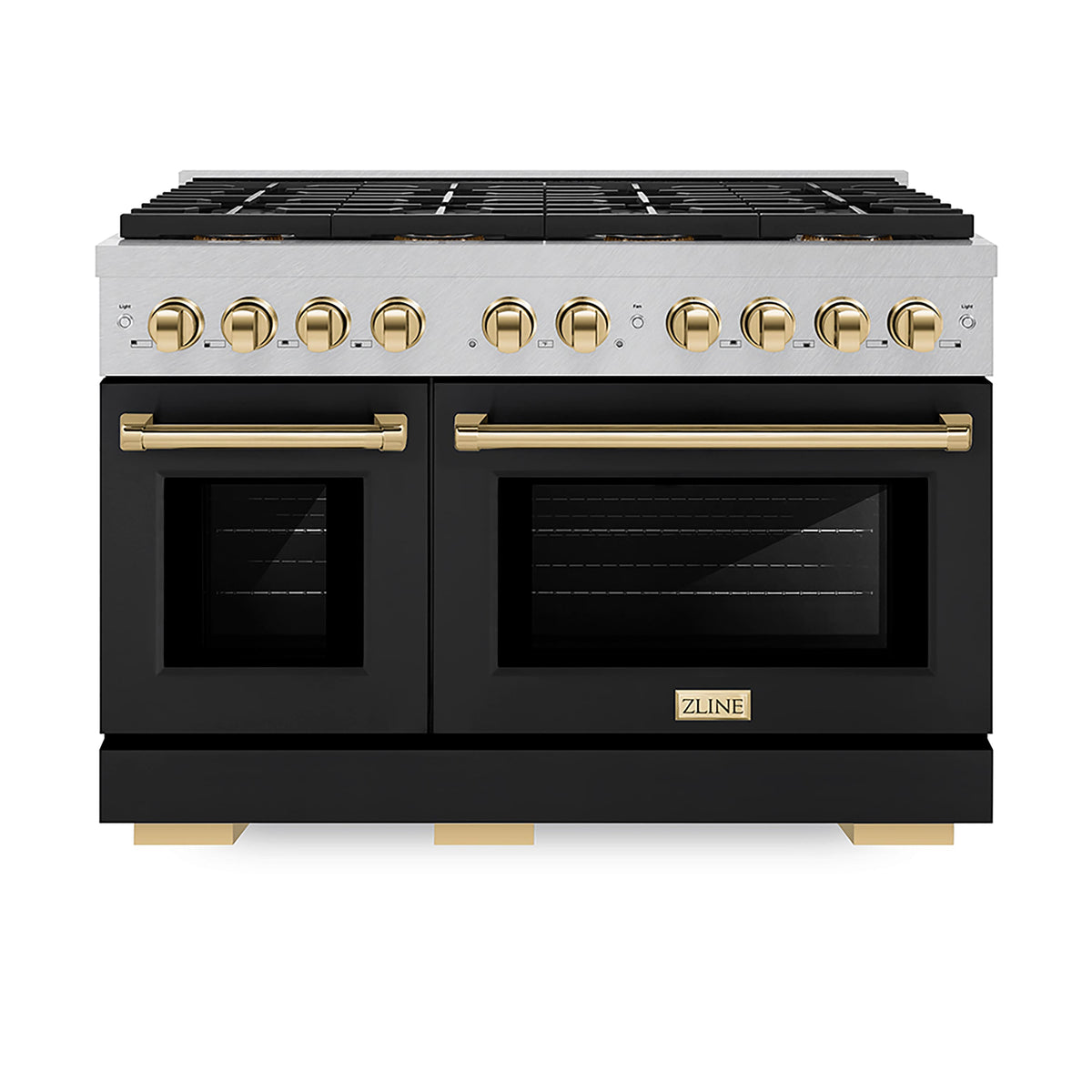 ZLINE - 48 in. Wide 8 Burner Autograph 6.7 cu. ft. Freestanding Paramount Gas DuoPro Range with Black Doors & Gold Accents - Black Matte