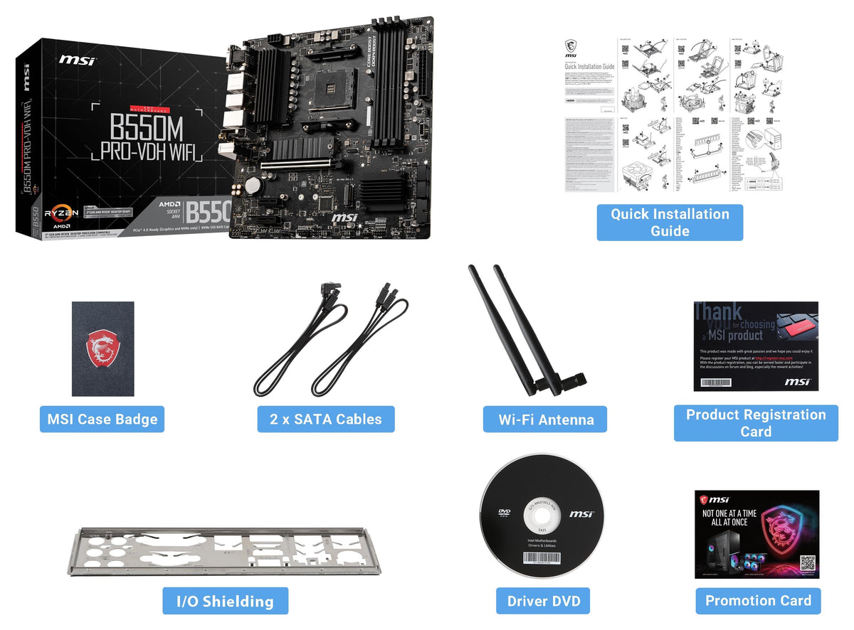 MSI - B550M PRO-VDH WIFI (Socket AM4) AMD B550 MATX DDR4 Wi-Fi 6 Motherboard - Black