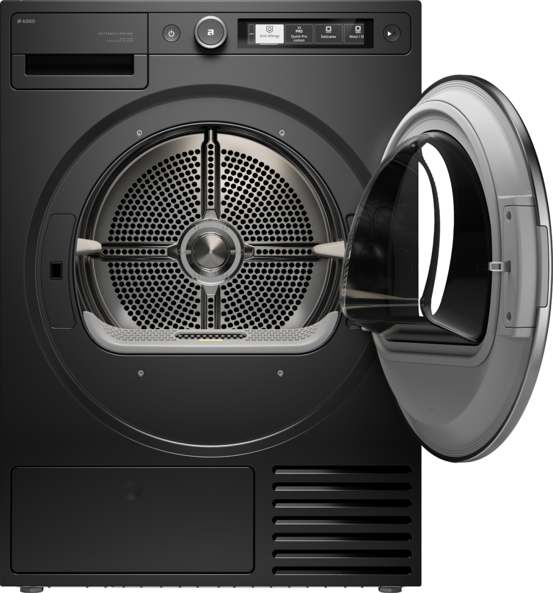 Asko - 5.2 cu. ft. Stackable Electric Vented Dryer - Butterfly Drying System, Soft Drum Technology, 18 Programs – Graphite - Graphite Black