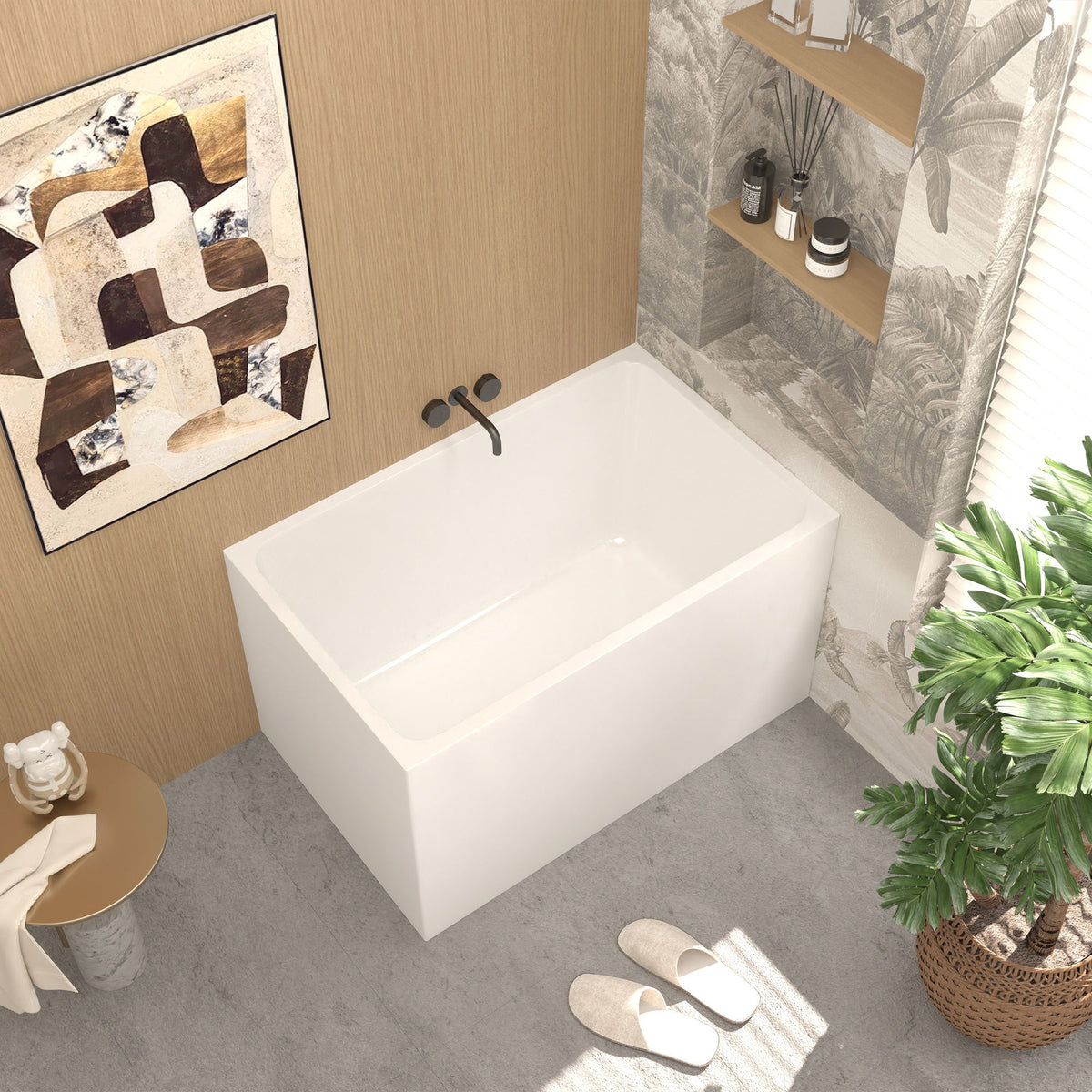 Bañera exenta con desagüe, forma rectangular