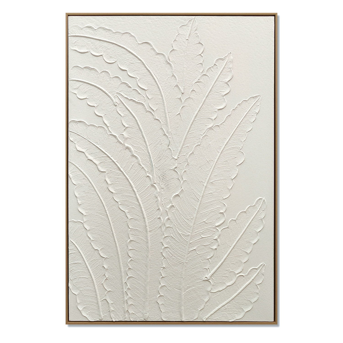 Arte de pared botánico con marco, pintura en lienzo de textura gruesa, decoración neutra para sala de estar - Blanco