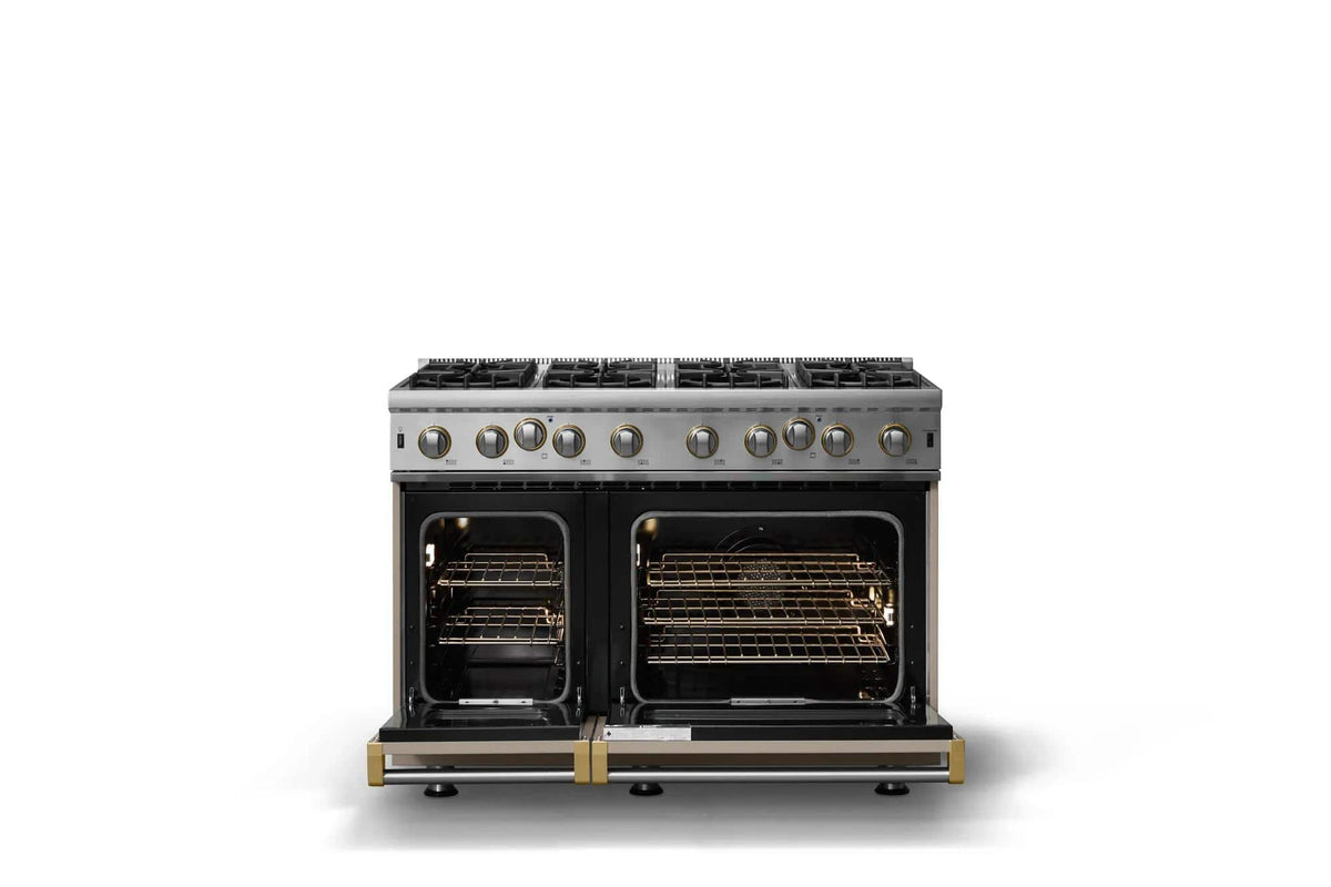 Viking - 48 in. Wide 8 Burner Pro 5 Series 6.1 Cu. Ft. Freestanding LP Gas Convection Range - Nantucket w. Brushed Brass - Nantucket