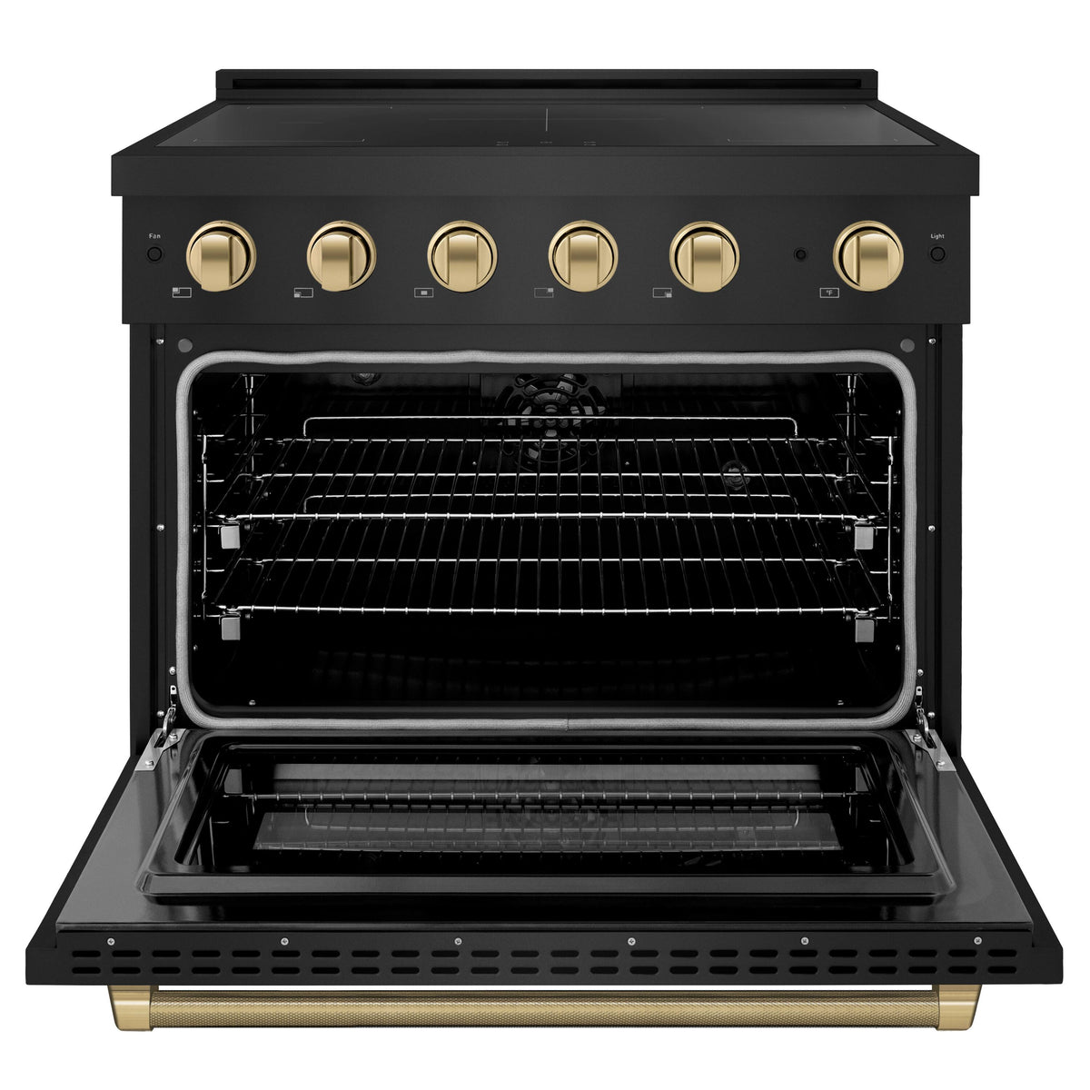ZLINE - 36 in. Wide 5 Elements Autograph 5.2 cu. ft. Paramount Freestanding Induction Range in Black Steel & Bronze Helix Handle - Stainless Steel