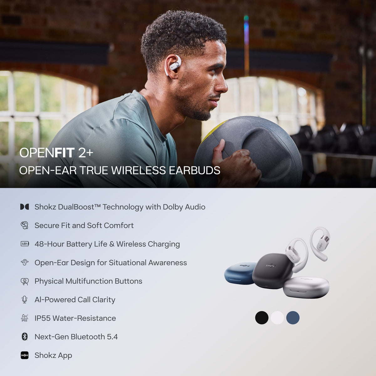 Shokz - OpenFit 2+ Open-Ear True Wireless Bluetooth Earbuds - Gray