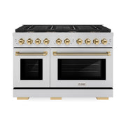 ZLINE - 48 in. Wide 8 Burner Autograph 6.7 Cu. Ft. Freestanding Paramount Gas Range with Polished Gold Helix Handles - Stainless Steel