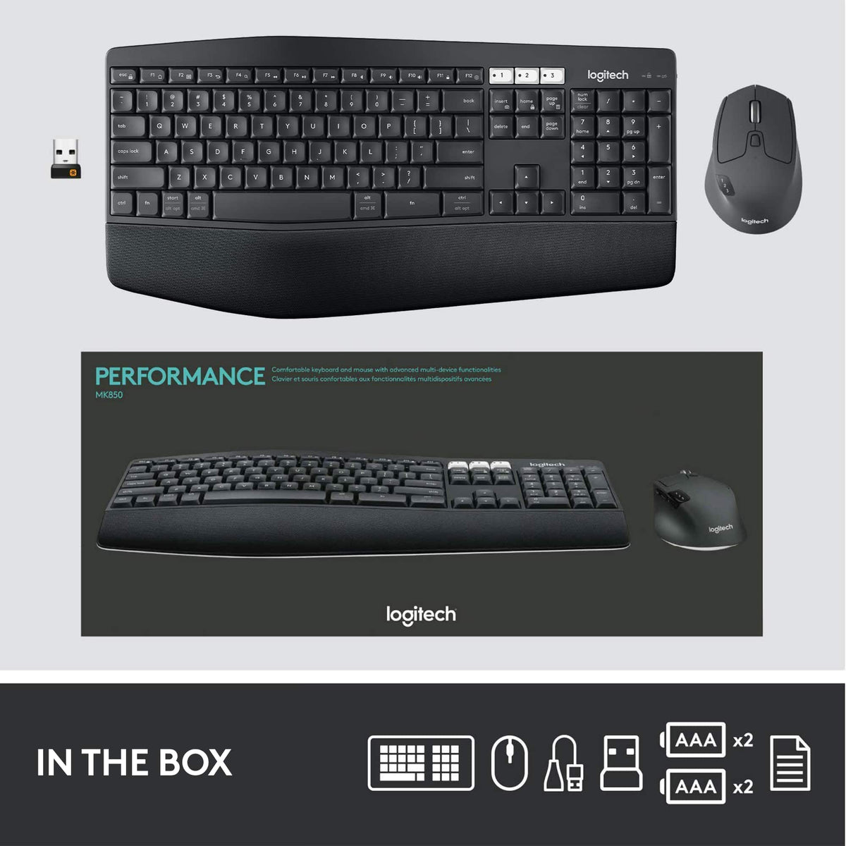 Logitech - MK850 Performance Full-size Wireless Membrane Keyboard and Mouse Combo for PC and Mac - Black