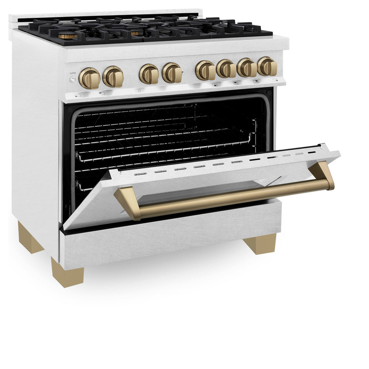 36 in. Wide 6 Burner ZLINE Autograph Legacy Dual Fuel Range in Satin Steel & Bronze Accents (RASZ-SN-36-CB) - Stainless Steel