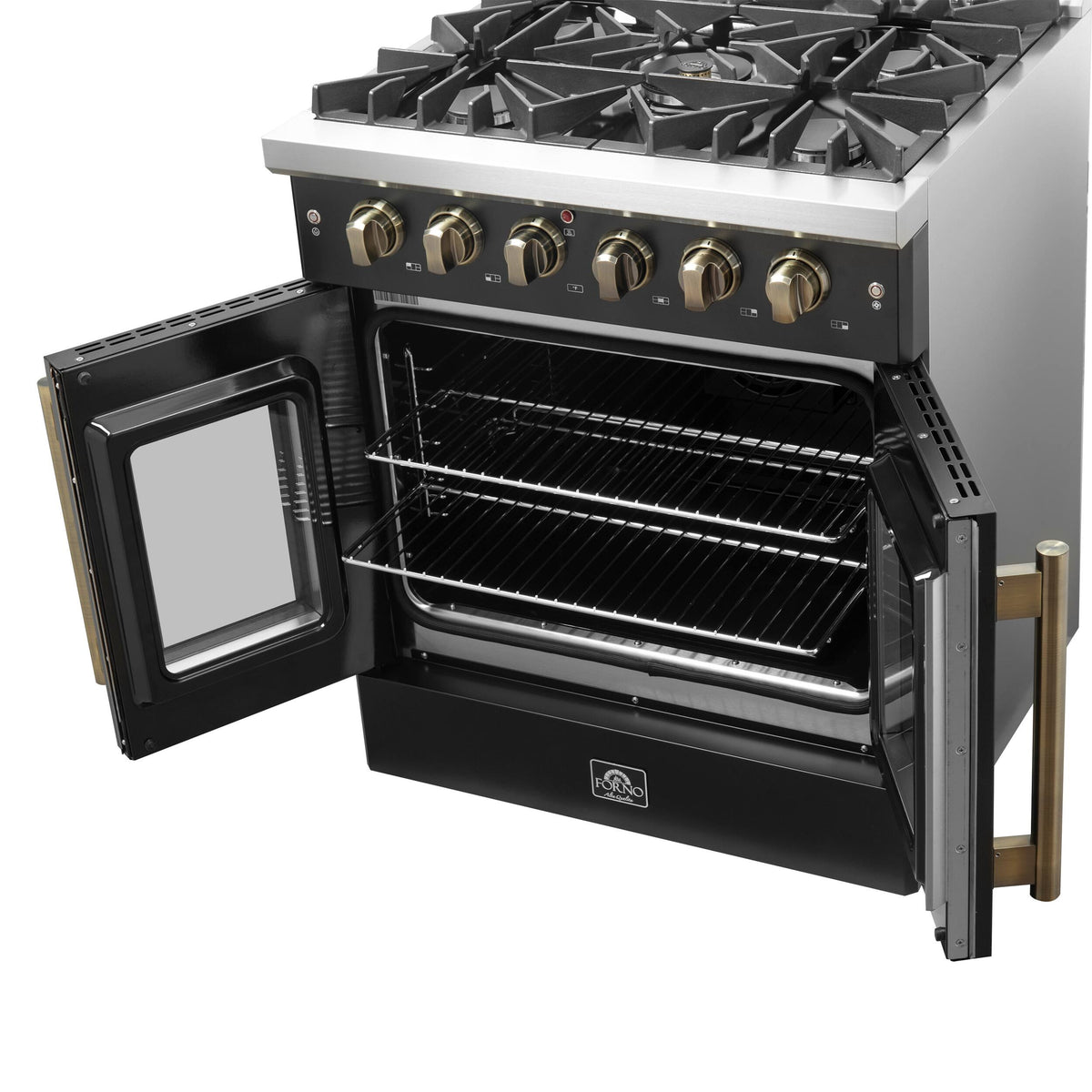 Forno Appliances - 30 in. Wide 5 Burner Galiano 4.32 Cu. Ft. Freestanding Gas Convection Range with French Door Design - Black