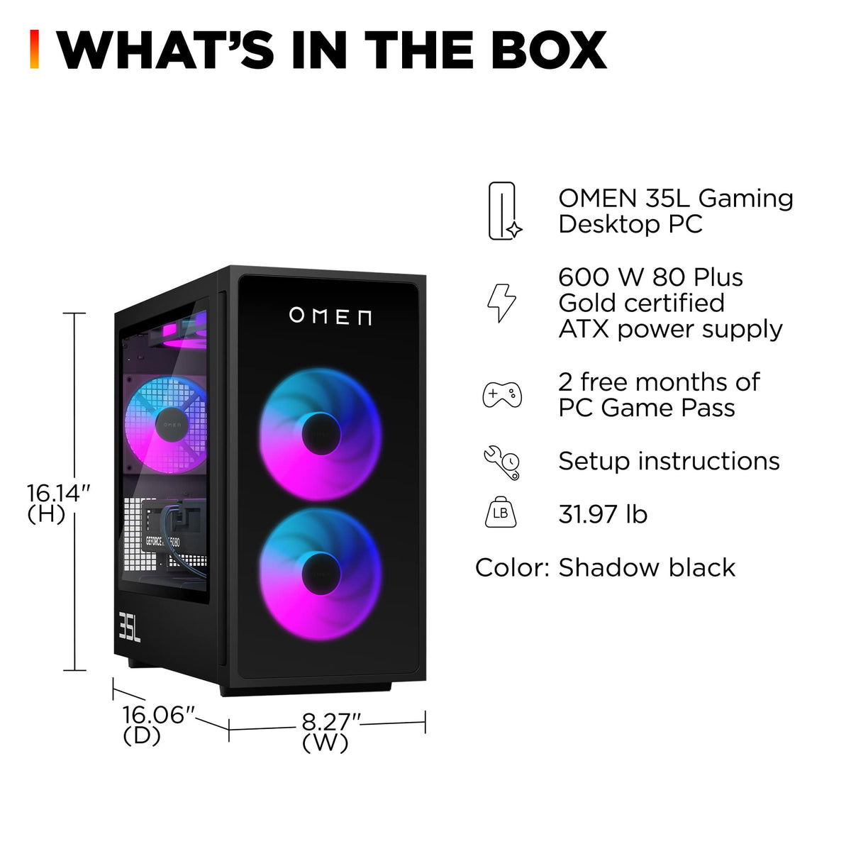 HP OMEN - 35L Gaming Desktop - Intel Core i7-14700F - 16GB DDR5 Memory - NVIDIA GeForce RTX 5070 - 1TB SSD - Shadow Black