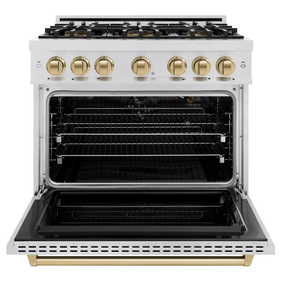 ZLINE - Autograph 36 in. 5.2 cu. ft. Classic Freestanding DuoPro Gas Range w/ Convection Oven in Satin Steel & Bronze Accents - Satin Stainless Steel