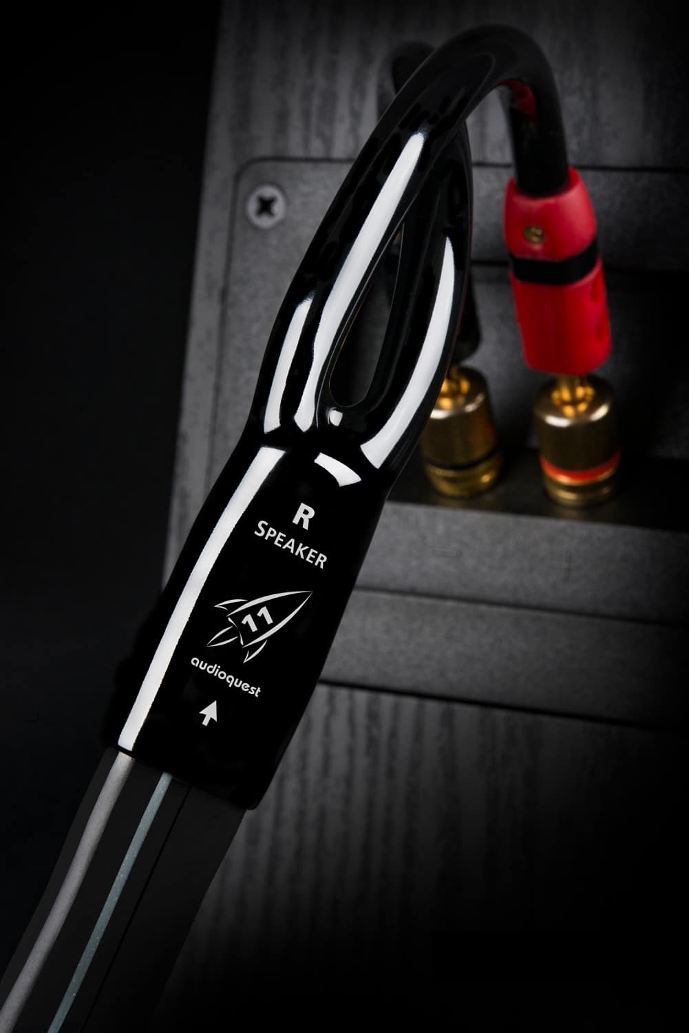 AudioQuest - Rocket 11 8' Speaker Cable with Multi-Spade > Multi-Spade SureGrip 300 Connectors - Black/Gray Stripes