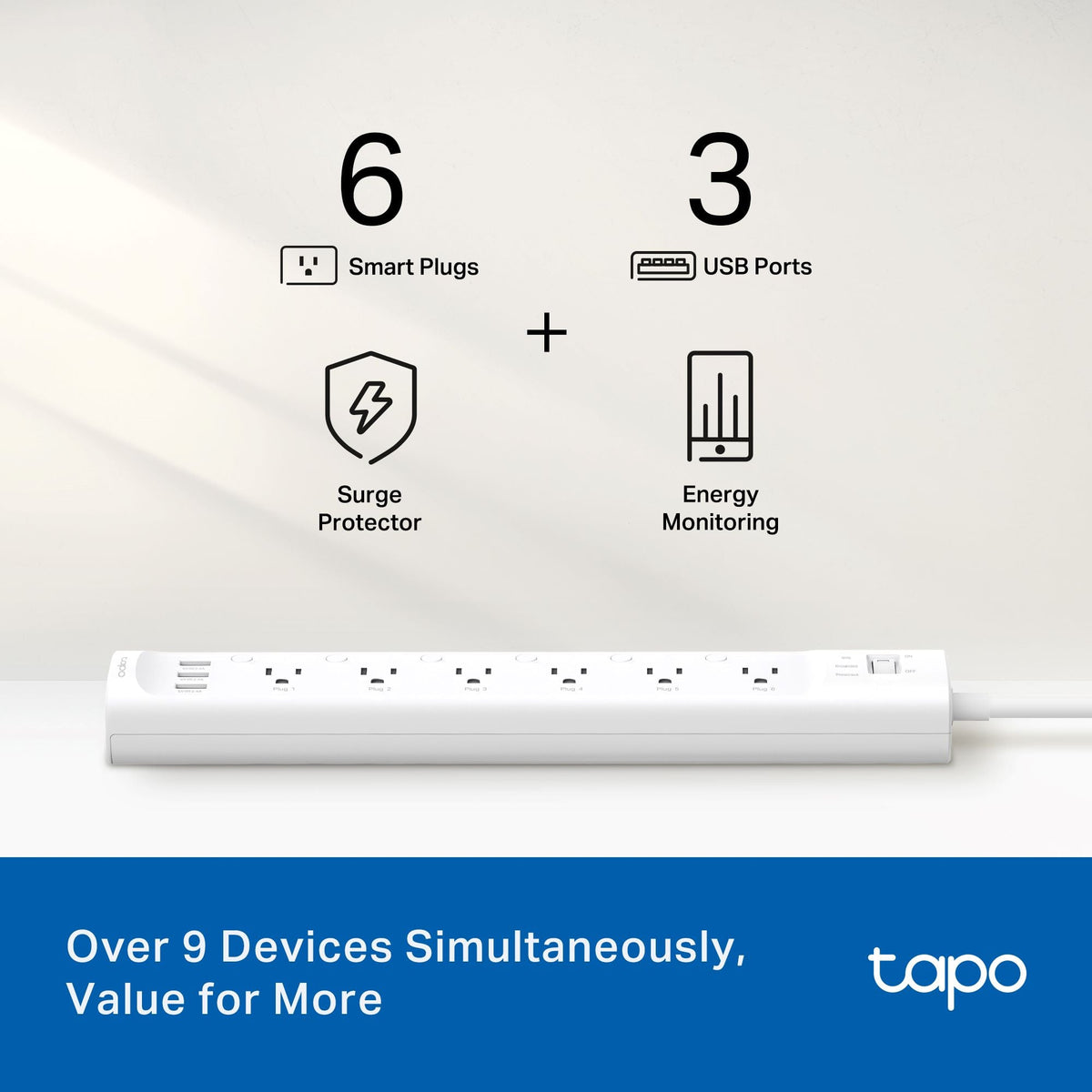 TP-Link - Tapo P316M Smart Power Strip with 6 Individually Controlled Smart Outlets & 3 USB Ports with Surge Protection - White