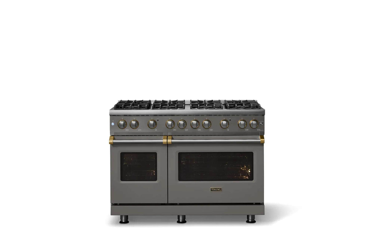 Viking - 48 in. Wide 8 Burner Pro 5 Series 6.1 Cu. Ft. Freestanding Sealed Burner LP Gas Convection Rangewith Brushed Brass - Damascus Gray