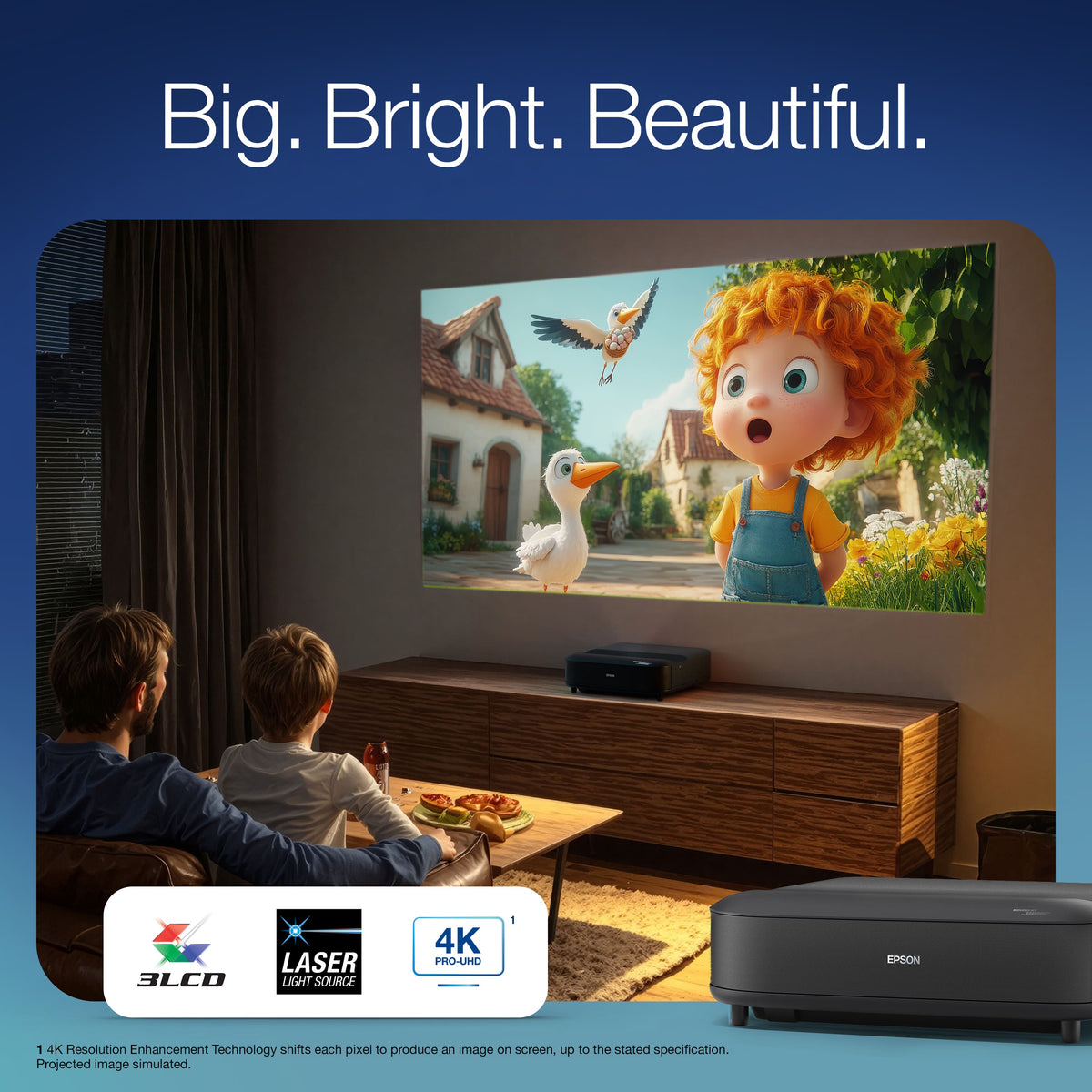 Epson - Lifestudio Grand 4K PRO-UHD UST Laser Projector, 3,600 Lumens of Color & White Brightness,  Sound by Bose Technology - Black