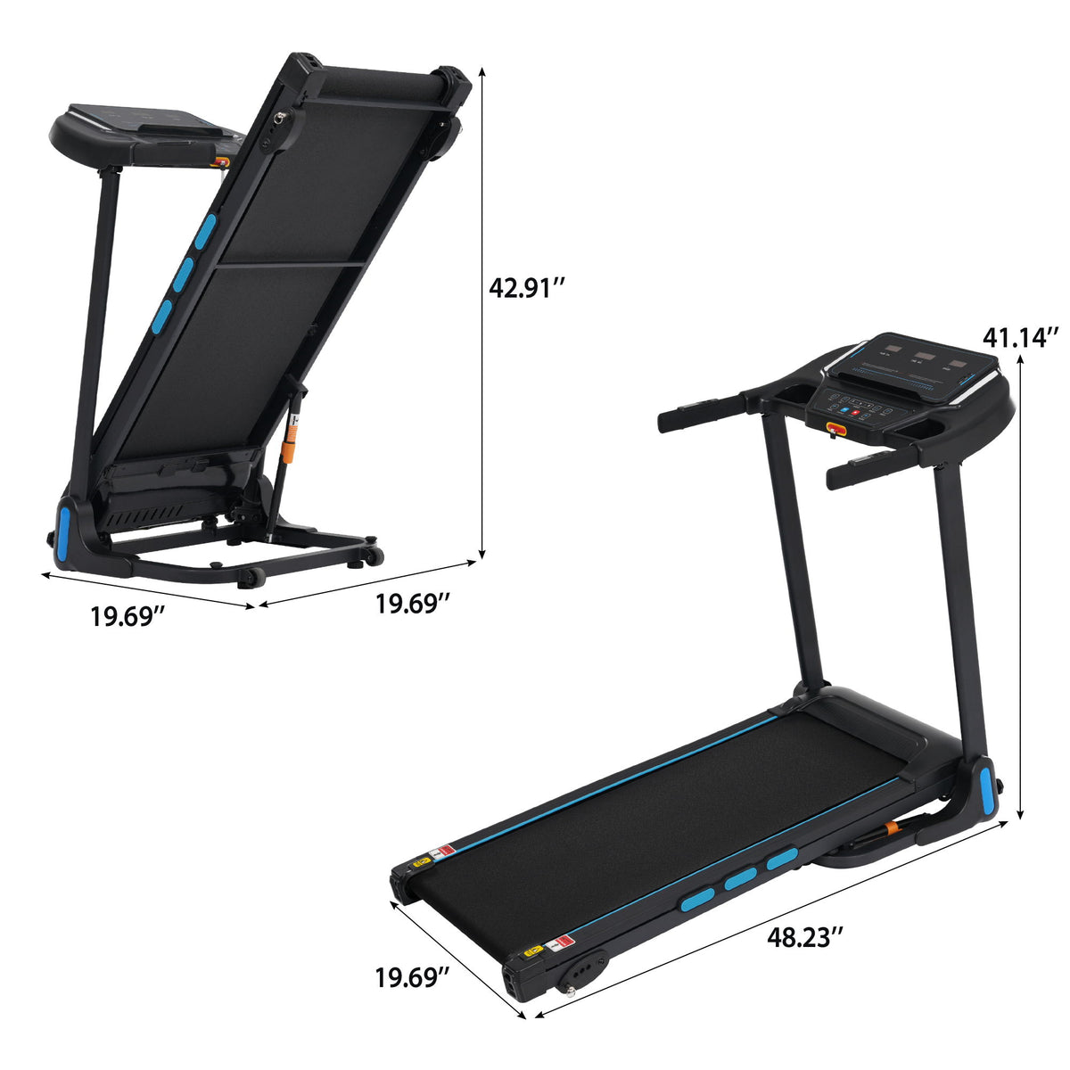 Cinta de correr plegable automática con sistema hidráulico de 3.5Hp, inclinación, sensores de frecuencia cardíaca, carga tipo C y USB, altavoz Bluetooth - Negro