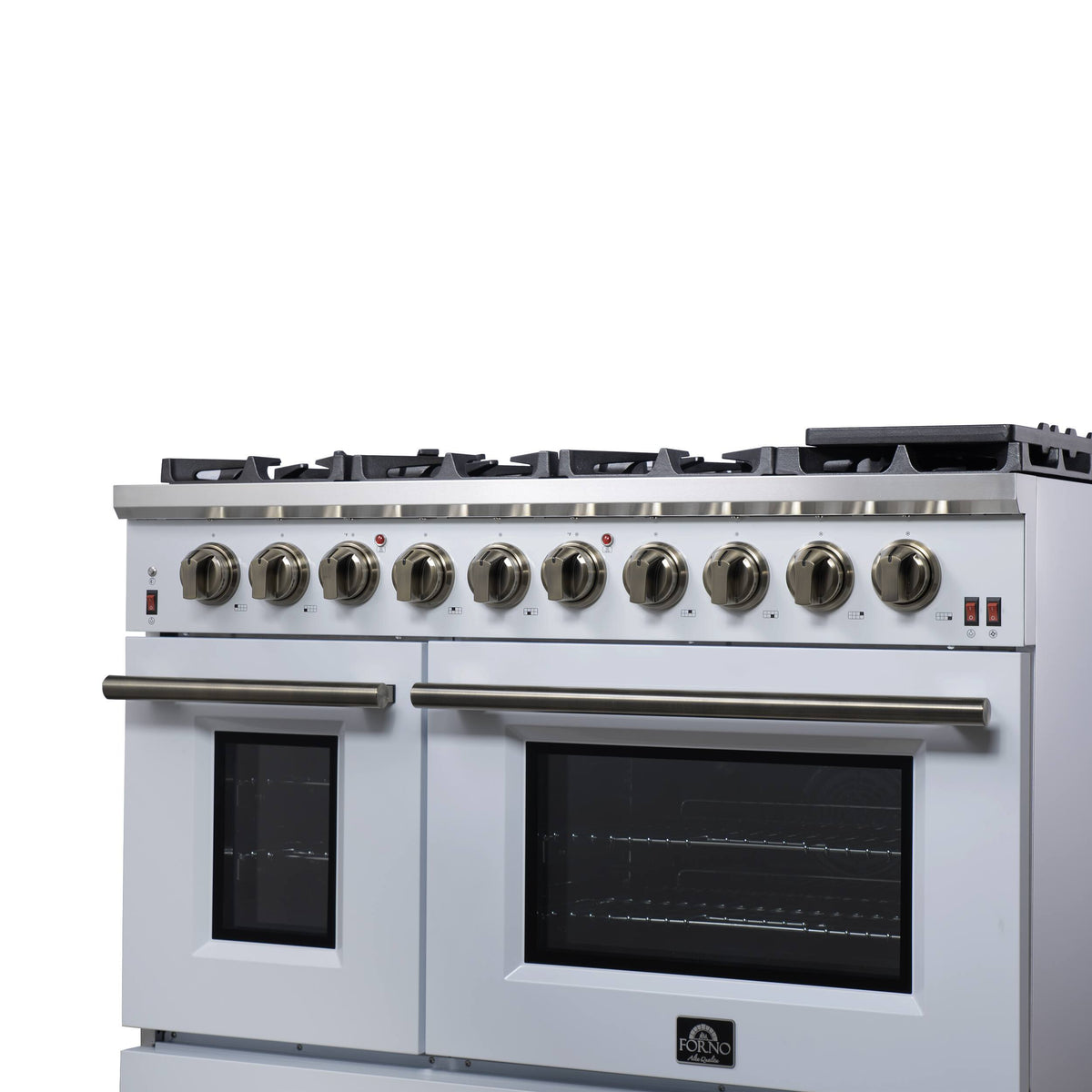 Forno Appliances - 48 in. Wide 8 Burner Massimo 6.58 Cu. Ft. Freestanding True Convection Gas Range with Air Fryer Kit, Wok Support - White