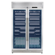 Forno Appliances - Abruzzo 102-Bottle Freestanding Dual Zone Wine Cellar with Green Acrylic Holders & Black Shelves - Stainless Steel