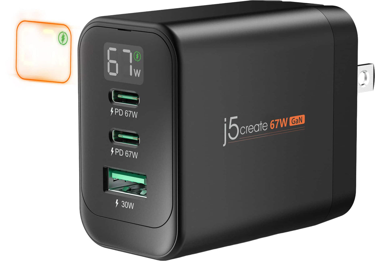 j5create - 67W 3-Port GaN Display Charger - Black