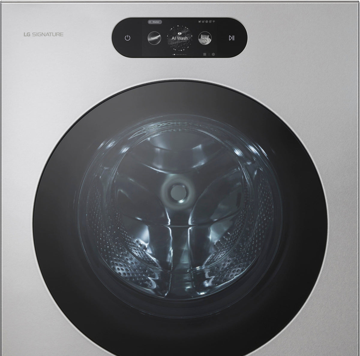 LG - SIGNATURE 5.8 Cu. Ft. High-Efficiency Stackable Smart Front Load Washer with Steam and ezDispense - Brushed Platinum Steel